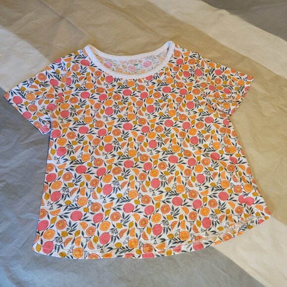 Short Sleeve Crop Tee Top Print White Orange Pink Women Size XL - Picture 1 of 9